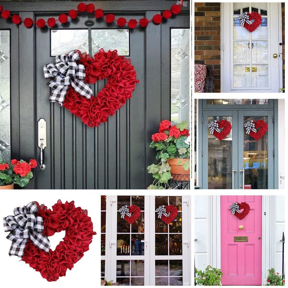 EKIDAZ Exquisite Rose Wreath for Front Door Decorations, Heart Shaped Wreath, Handmade Artificial Decorative Wreath for Valentine's Day, Anniversary, Wedding, Valentines Day