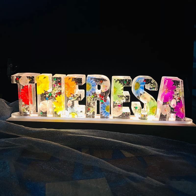 Alphabet-Custom Eternal Flower LED Night Light USB Letter Led Dried Decorative Lamp for Lover Wife Girlfriend (2 Letters)