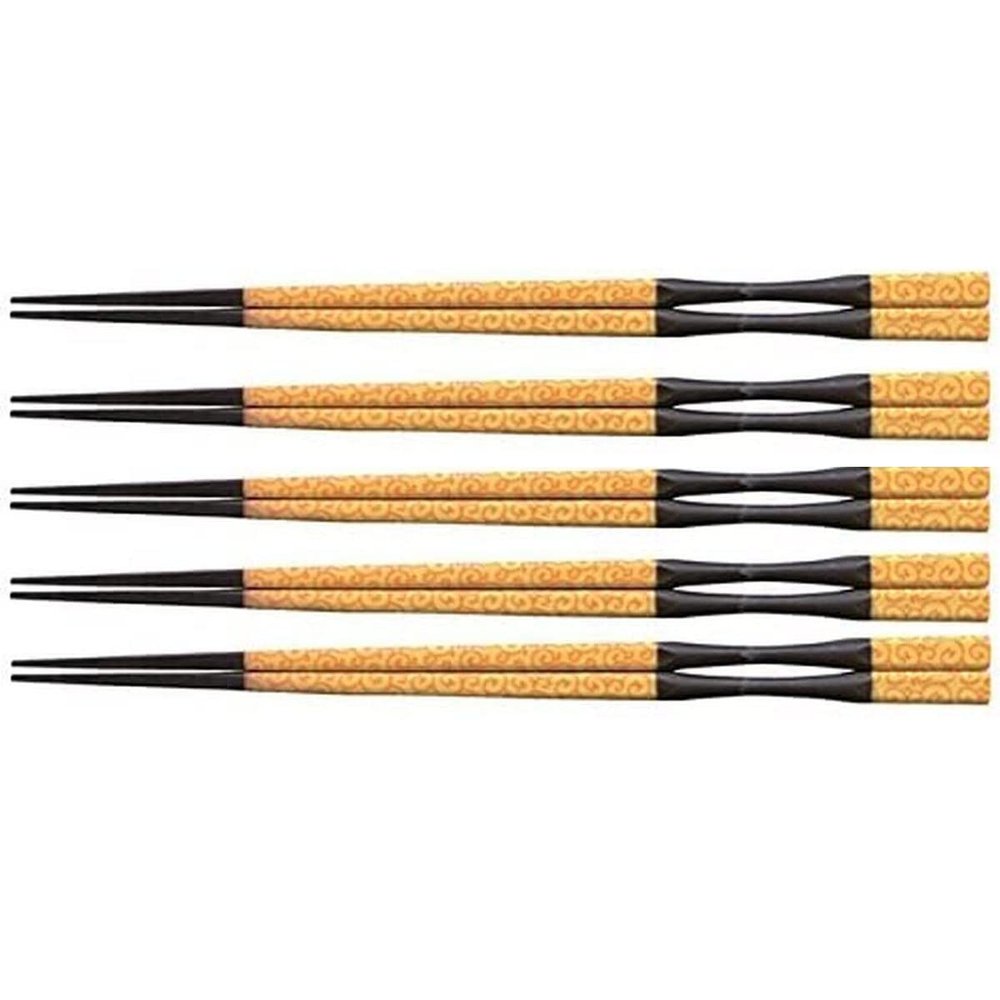 J-kitchens PBT Chopsticks Set of 5, 8.9 inches (22.5 cm) Pestle Shaped Takushima Chopsticks, Lemon Arabesque Made in Japan