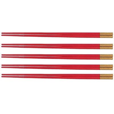J-kitchens PBT250 Chopsticks, Set of 5, Japanese and Western Round Tip, Chopsticks, Vermilion OM/Gold, Made in Japan