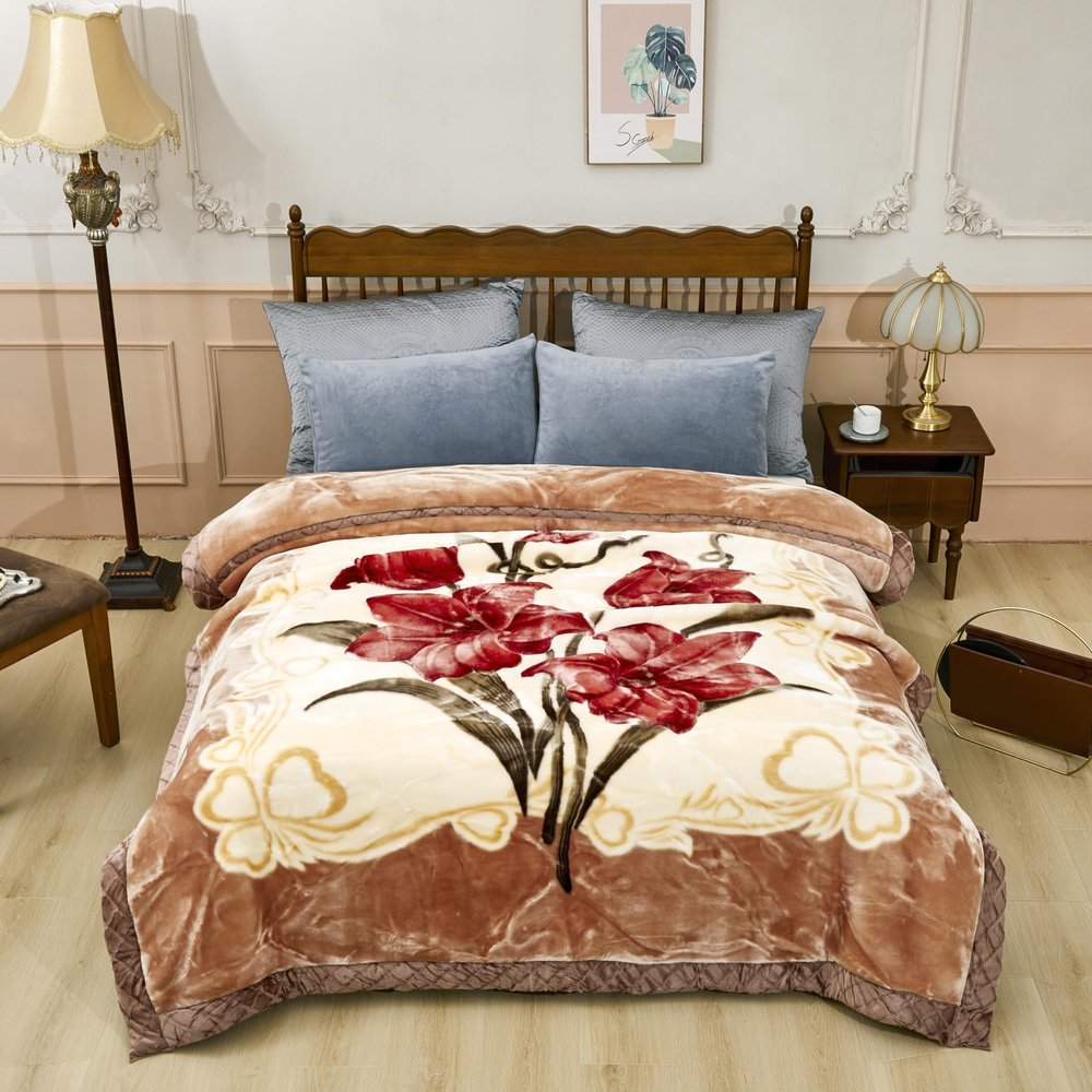 4.4lbs Korean Mink Blanket 59"X79",Silky Soft and Warm,2 Ply Reversible Printed Raschel Blanket for Single Bed/Sofa Blanket