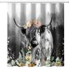 INSFBRB Rustic Highland Cow Fabric Shower Curtain,Vintage Farmhouse Misty Forest Sunflower Eucalyptus Hotel Quality,Machine Washable,84L x72W for Bathroom. view 1