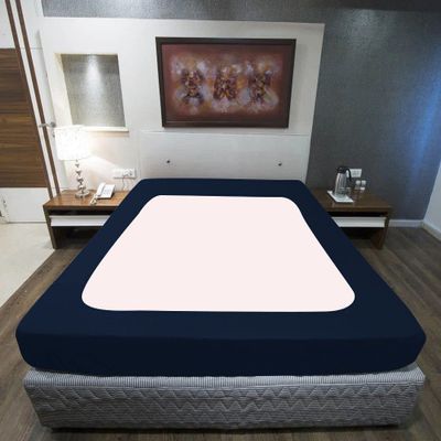 Velosso StretchWrap Striped Box Spring Cover - 100% Egyptian Cotton Wrap Around 4 Sides for Hotel & Home, Fits Box Springs up to 15 - TwinXL, Navy