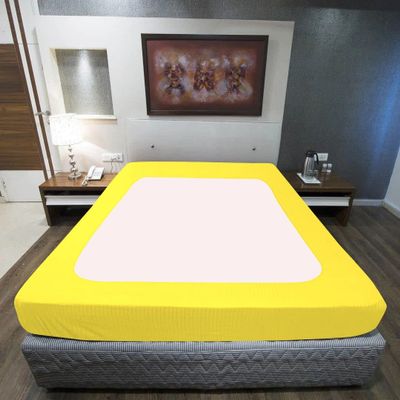 StretchWrap Striped Box Spring Cover - 100% Egyptian Cotton Wrap Around 4 Sides for Hotel & Home, Fits Box Springs up to 15 - Full, Yellow