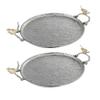 Benjara 21 Inch Decorative Tray Set of 2, Perched Birds Metal, Large, Silver view 1