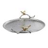 Benjara 21 Inch Decorative Tray Set of 2, Perched Birds Metal, Large, Silver view 4