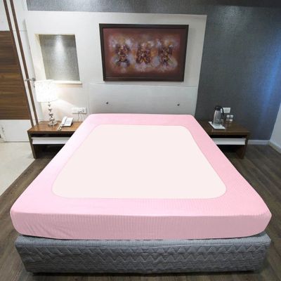 Velosso StretchWrap Striped Box Spring Cover - 100% Egyptian Cotton Wrap Around 4 Sides for Hotel & Home, Fits Box Springs up to 15 - Queen, Light Pink