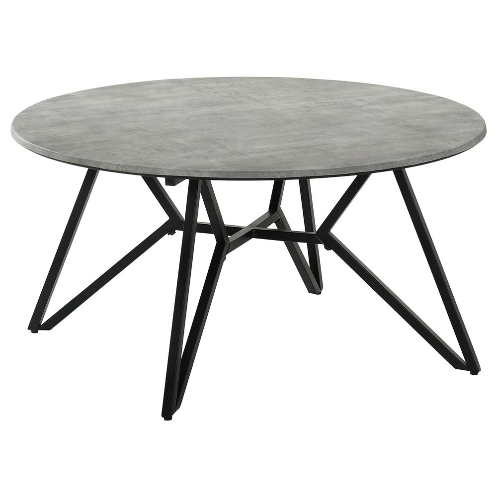 Coaster Home Furnishings - Hadi - Wood and Metal - Round Coffee Table with Cement Finish Top and Gunmetal Hairpin-Style Legs - Living Room - 36-Inch - Cement and Gunmetal - 736178