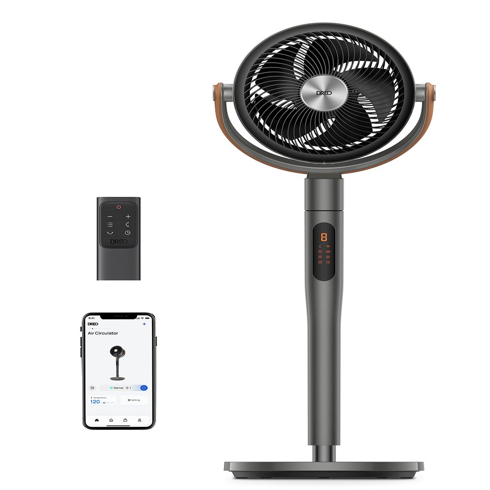 Dreo Smart Fan for Bedroom, 120+105 Omni-directional Oscillating Standing Fans with Remote, 100ft Quiet Floor Fan for Room, Wi-Fi/Voice/Alexa, 6 Modes, 8 Speeds, 37-43'' Height, 12H Timer, DC Motor