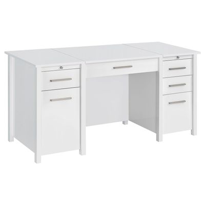Coaster Home Furnishings - Dylan - Engineered Wood - 60-Inch Lift-Top Office Desk Includes 4 Drawers with Full-Extension Glide and 2 Pull-Out Trays - Home Office - White High Gloss - 801573