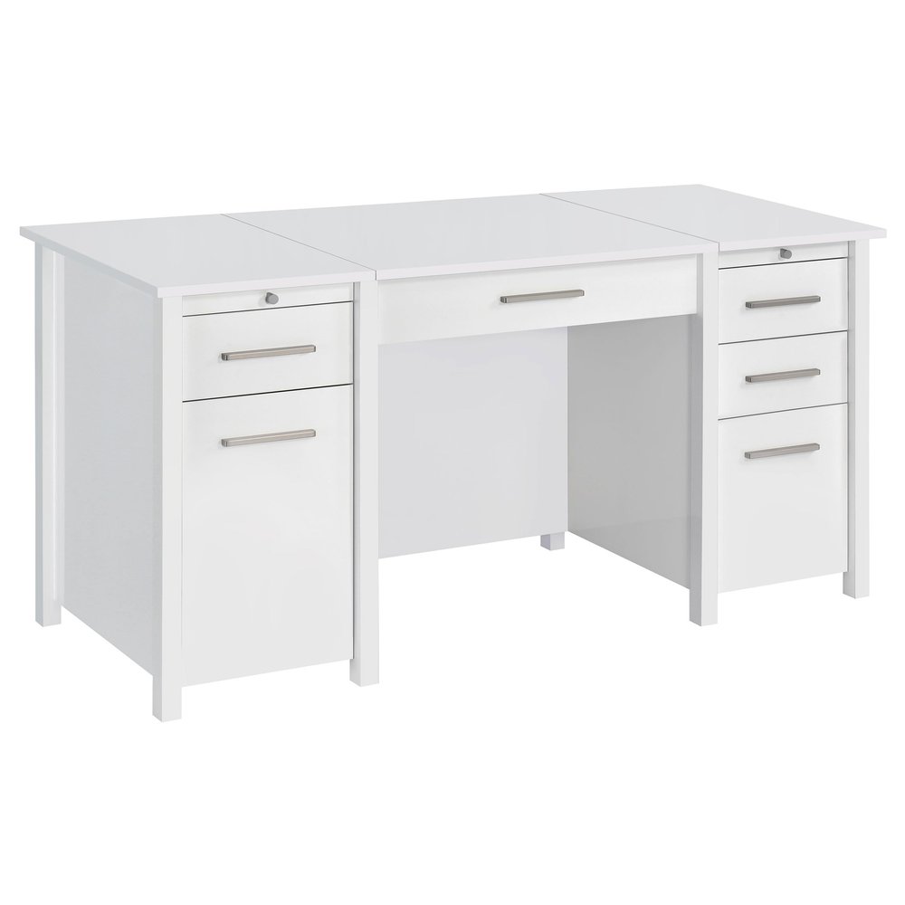 Coaster Home Furnishings - Dylan - Engineered Wood - 60-Inch Lift-Top Office Desk Includes 4 Drawers with Full-Extension Glide and 2 Pull-Out Trays - Home Office - White High Gloss - 801573