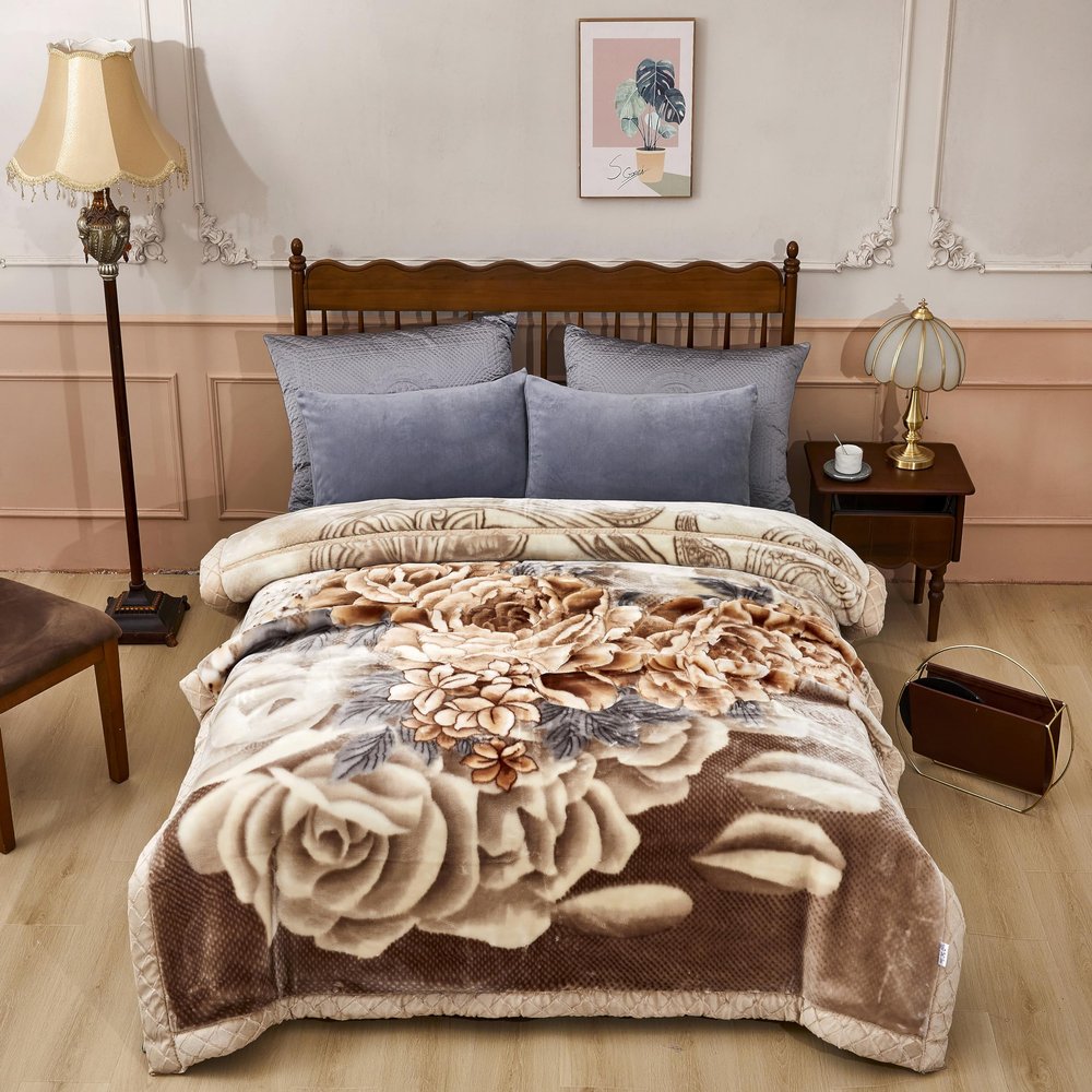 6.6lbs Korean Mink Blanket Full Size 71"X87",Winter Warm Plush Fleece Blankets,Super Soft Cozy Thick,2 Ply Reversible Printed Raschel Single Bed/Sofa Blanket