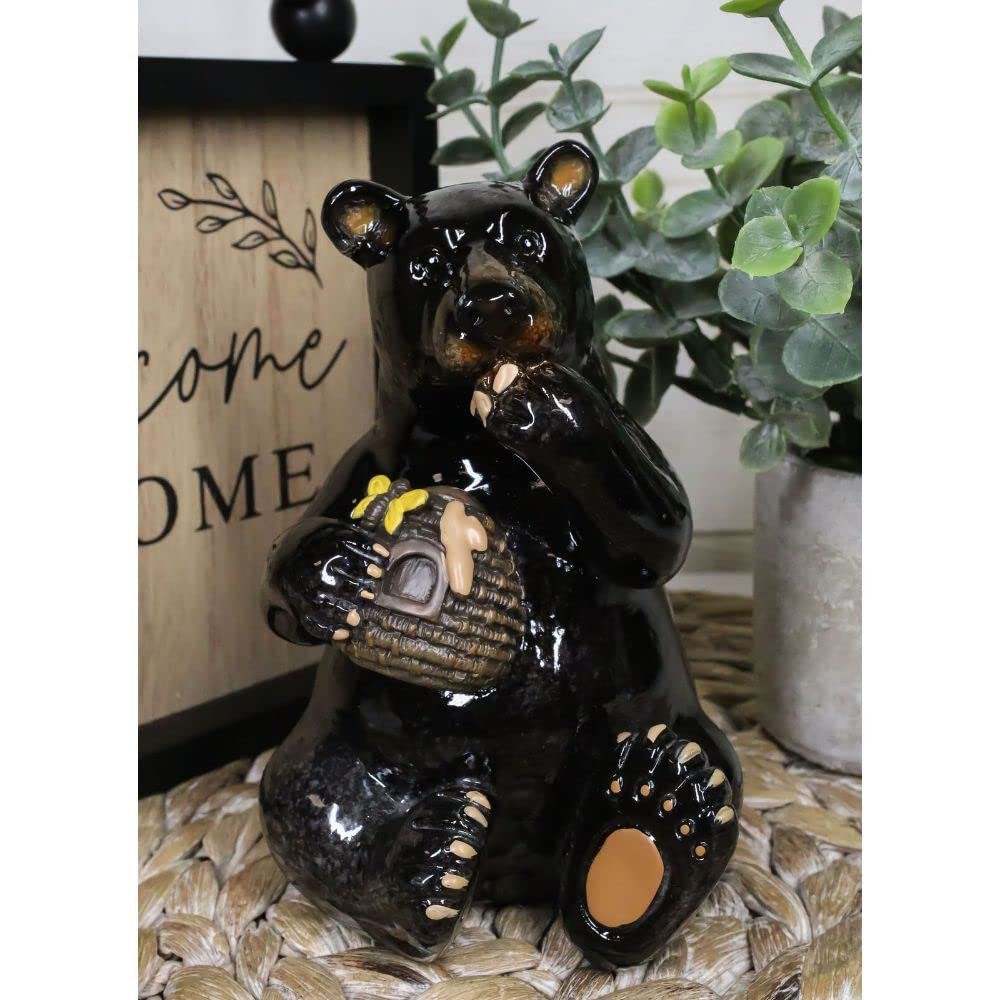 1 Pcs Western Rustic Black Bear Eating Honey From Honeycomb Beehive Figurine Bears