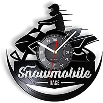 12 Inch Wall Clock Silent Non-Ticking Snowmobile Racing Decorative Wall Clock for Bedroom Winter Home Decor Snow Machine Motor Sretro Vinyl Record Clock Gift