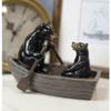 1 Pcs Western Rustic Black Bears Father and Son Family Rowing Canoe Boat Figurine view 1