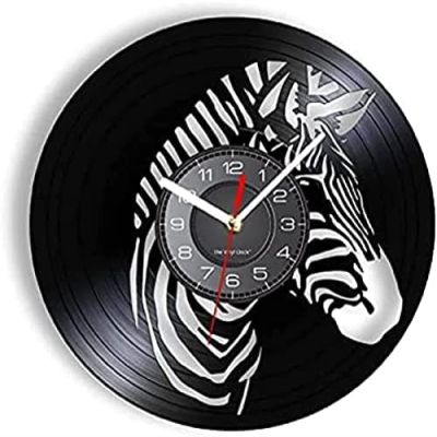 12 Inch Round Wall Clock Zebra Retro Vinyl Wall Clock for Living Room Decor African Wildlife Animal Pinto Horse Laser Cut Artwork Wall Watch Gift