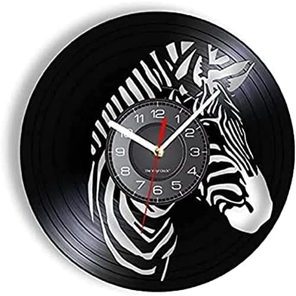 12 Inch Round Wall Clock Zebra Retro Vinyl Wall Clock for Living Room Decor African Wildlife Animal Pinto Horse Laser Cut Artwork Wall Watch Gift