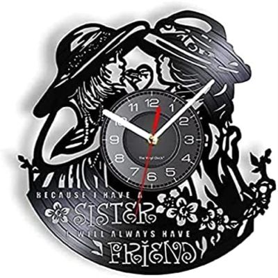 12 Inch Round Wall Clock Twins Sisters Wall Art Friends Quote Wall Decor Wall Clock Friendship Vintage Vinyl Record Wall Clock Gift