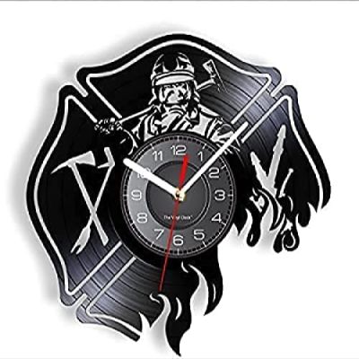 Decorative Wall Clocks 12 Inch Firefighter Silent Quartz Wall Watch Vintage Vinyl Record Wall Clock Fireman's Prayer Gift Fire Department Office Wall Decor Gift