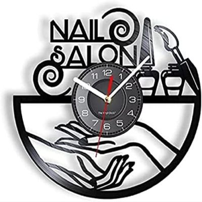 12 Inch Round Wall Clock Nail Salon Vinyl Record Wall Clock Beauty Salon Decor Furniture Wall Clock Nail Design Wall Hanging Decorative Gift for Girls Gift