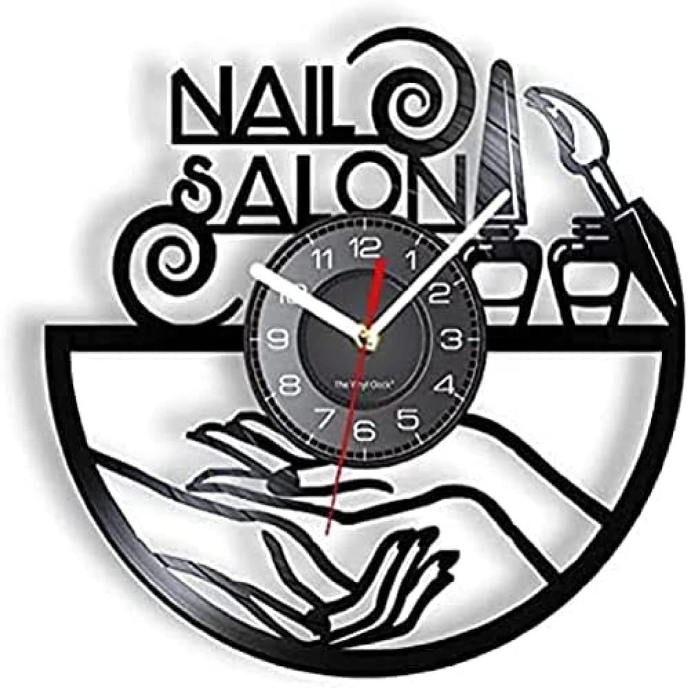12 Inch Round Wall Clock Nail Salon Vinyl Record Wall Clock Beauty Salon Decor Furniture Wall Clock Nail Design Wall Hanging Decorative Gift for Girls Gift