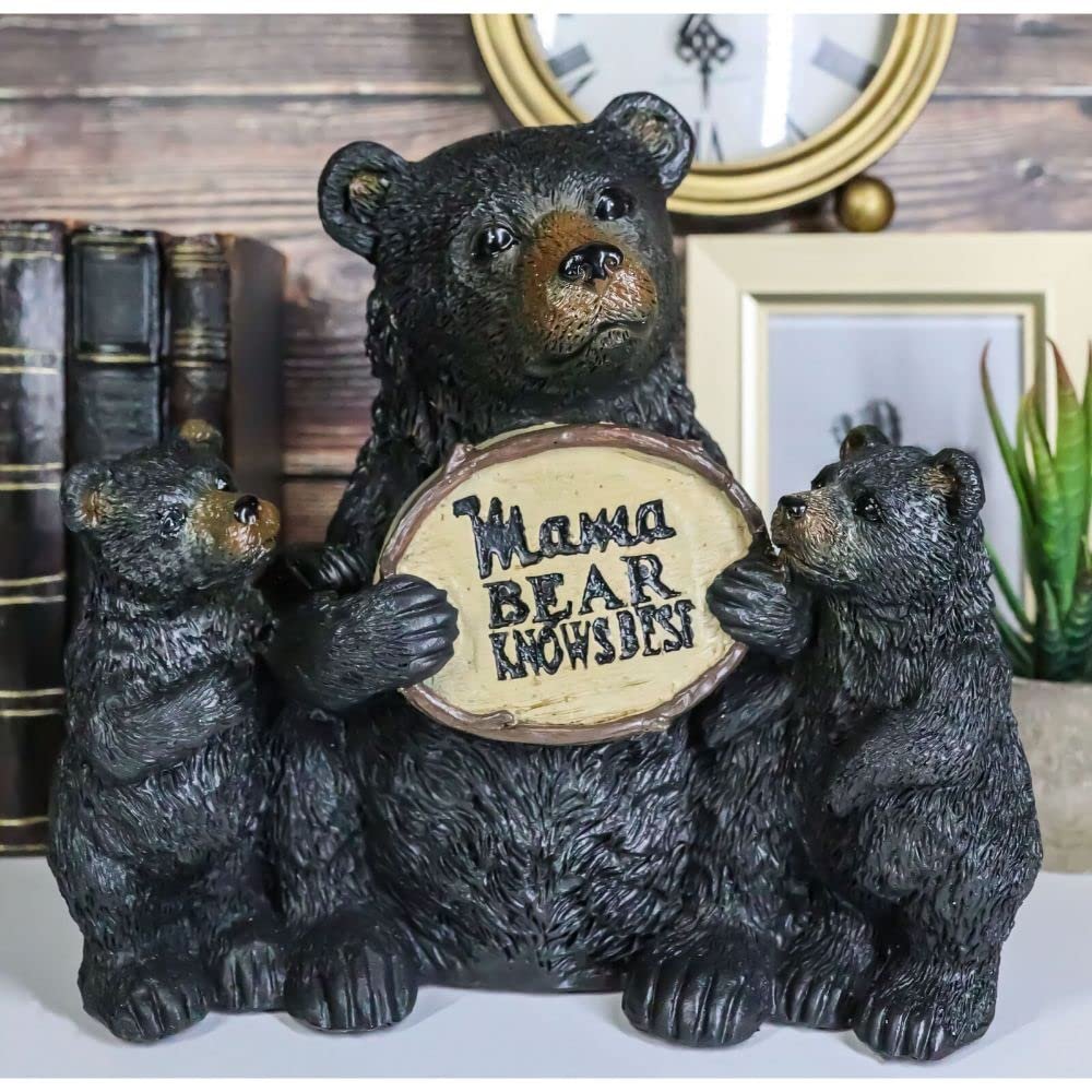 1 Pcs Black Bears Mother With Cubs Holding Mama Bear Knows Best Sign Statue