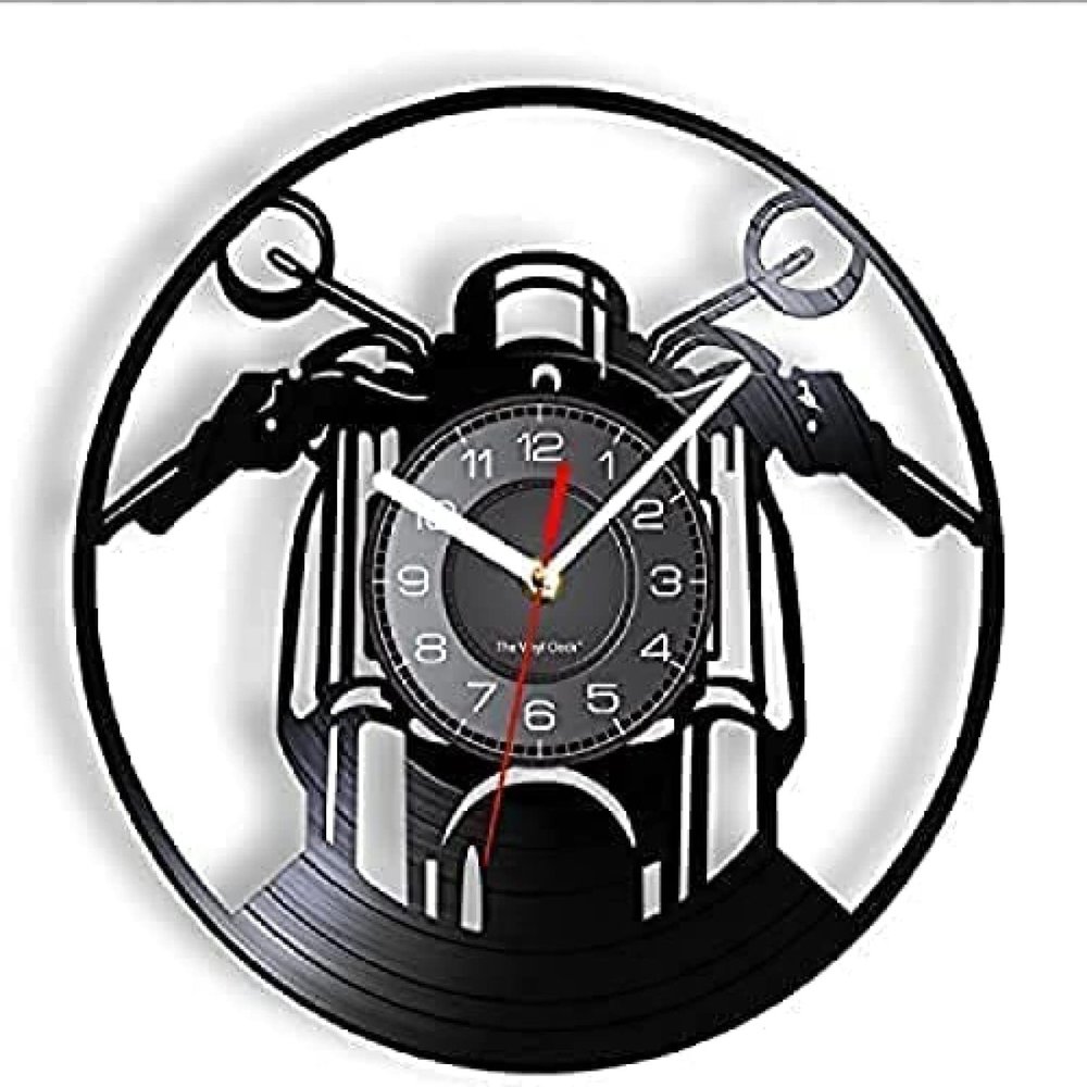 12 Inch Wall Clock Silent Non-Ticking Motocycle Vinyl Record Wall Clock Autocycle Haulage Motor Headstock Wall Watch Made of Real Vinyl Record Vivid Hanging Decor Gift
