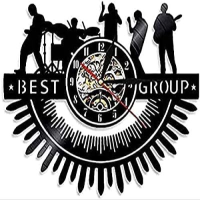 Wall Clock Rock Band Silhouettes Wall Art Rock Roll Heavy Metal Music Band Wall Clock Drums Melody Concert Live Show Vinyl Record Clock Music Art Decor Art Wall Clocks Fashion Wall Clocks