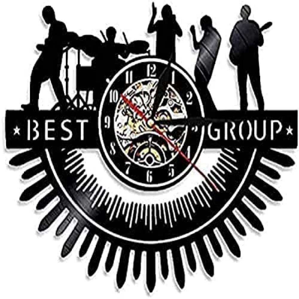 Wall Clock Rock Band Silhouettes Wall Art Rock Roll Heavy Metal Music Band Wall Clock Drums Melody Concert Live Show Vinyl Record Clock Music Art Decor Art Wall Clocks Fashion Wall Clocks