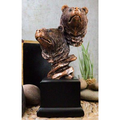 1 Pcs Rustic Wildlife Black Bears Couple Family Electroplated Figurine With Base Stand