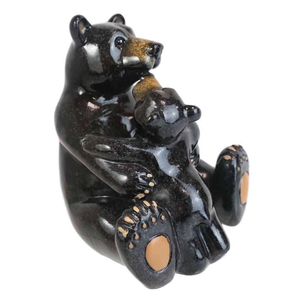 1 Pcs Western Rustic Black Mama Bear Hugging Baby Cub Figurine Family Bears Accent