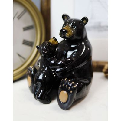 1 Pcs Western Rustic Black Mama Bear Hugging Baby Cub Figurine Family Bears Accent