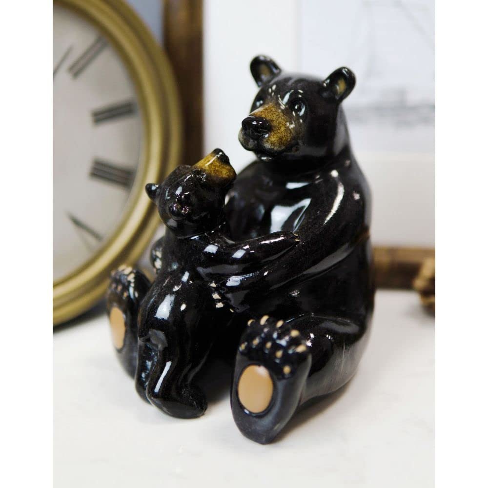 1 Pcs Western Rustic Black Mama Bear Hugging Baby Cub Figurine Family Bears Accent