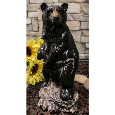 1 Pcs Rustic Western Woodlands Forest Black Bear Standing On Rock Figurine Decor