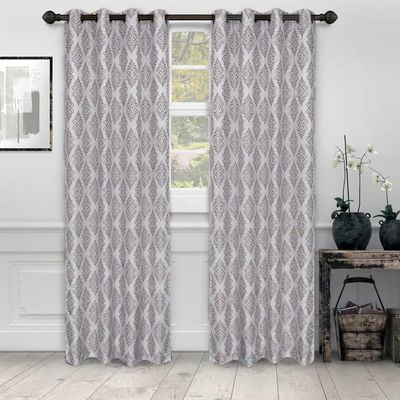 Beautiful Venetian Filigree Design Gray Color Blackout Curtains No Light 52" x 84" Size, Chic Style Gorgeous Damask Pattern, Stainless Steel Finish | All Season Pretty Silver Shade Machine Washable