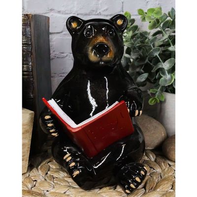 1 Pcs Rustic Western Forest Black Bear Sitting And Reading A Book Figurine