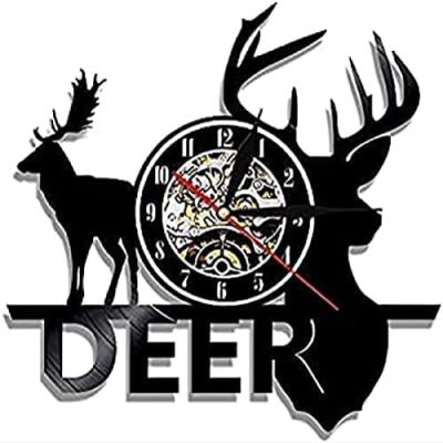 Wall Clock Home Decor Vinyl Record Wall Clock Deer Head Wall Art Vintage Design Illuminated Wall Watch Diameter Fashion Wall Clocks