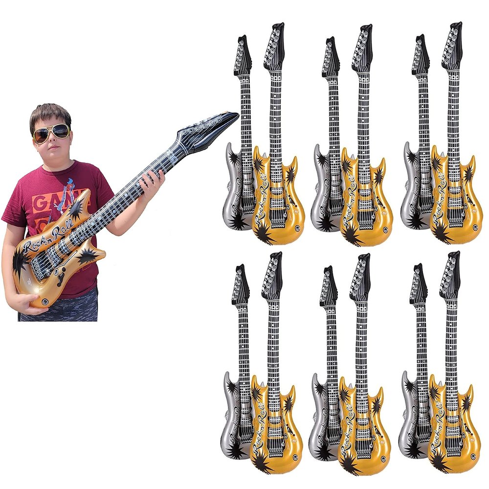 Zugar Land Rock Inflatable Guitar (42 Inches) Vinyl. Perfect Party Favor, DJ Dance 80s Rocker (6 Gold and 6 Silver (12 Pack)), Multi, 42 Inch