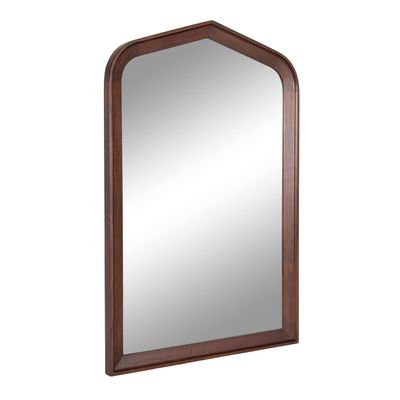 Kate and Laurel Tudor Traditional Wooden Arch Wall Mirror; 24 x 36; Walnut Brown; Vintage Arched Hanging Mirror with Pointed Arch and Pieced Wood Frame