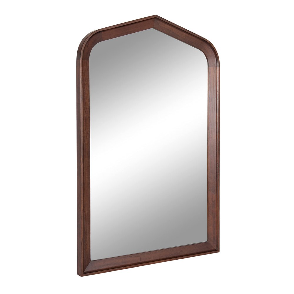 Kate and Laurel Tudor Traditional Wooden Arch Wall Mirror; 24 x 36; Walnut Brown; Vintage Arched Hanging Mirror with Pointed Arch and Pieced Wood Frame