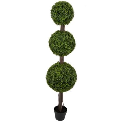 SilksAreForever 5' Outdoor UV-Proof Artificial English Boxwood Triple Ball-Shaped Artificial Topiary Tree w/Pot -2 Tone Green