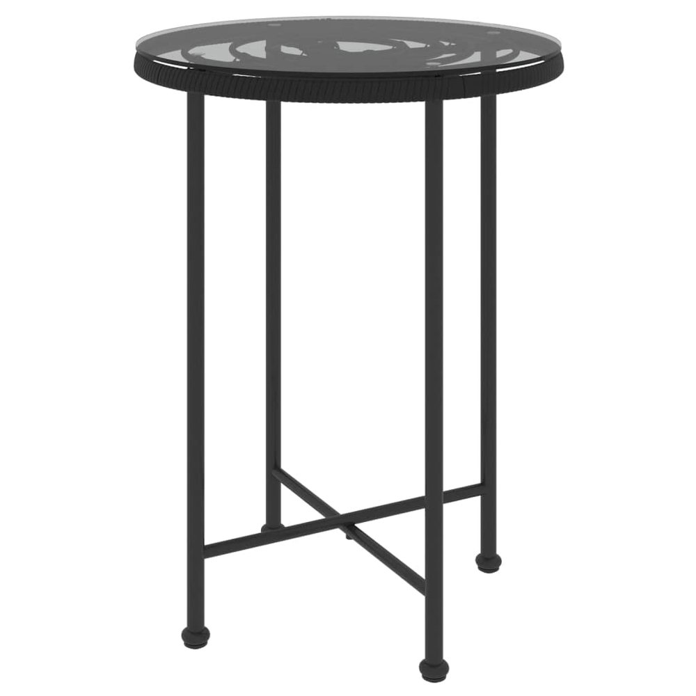 vidaXL Round Dining Table in Black - Tempered Glass and Steel Construction with PE Rattan Tabletop - Ideal for Garden, Patio, Indoor and Outdoor Spaces - Easy to Clean and Assemble