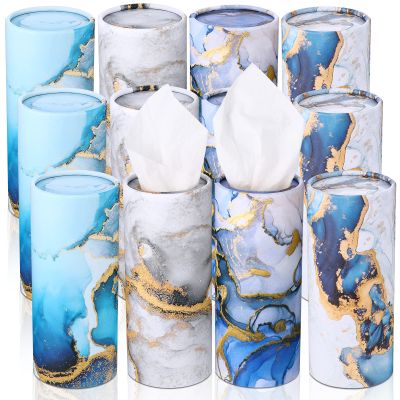 Cunhill 12 Pieces Cylinder Car Tissues Boxes Printed Car Napkins Round Disposable Tissues Boxes Travel Facial for Cup Holder(Griotte Style)