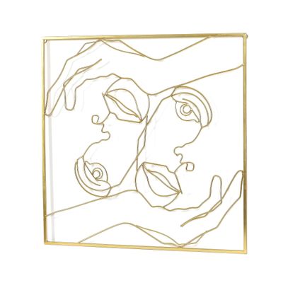 Adeco Metal Minimalist Face Wall Art Framed Abstract Wall Art, 23 x 23 inch Gold Simple Line Home Hanging Wall Sculptures for Living Room Bedroom Hallway Dinning Room