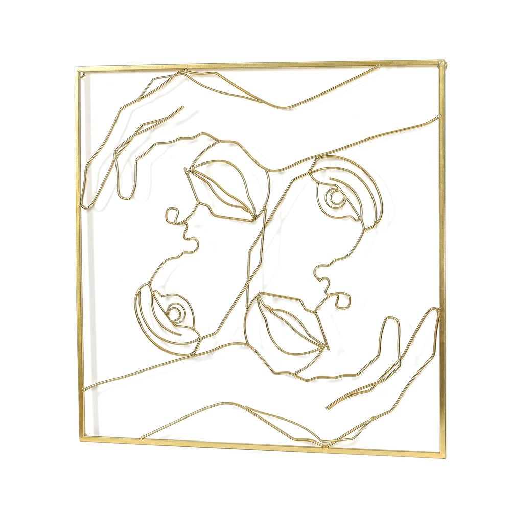 Adeco Metal Minimalist Face Wall Art Framed Abstract Wall Art, 23 x 23 inch Gold Simple Line Home Hanging Wall Sculptures for Living Room Bedroom Hallway Dinning Room