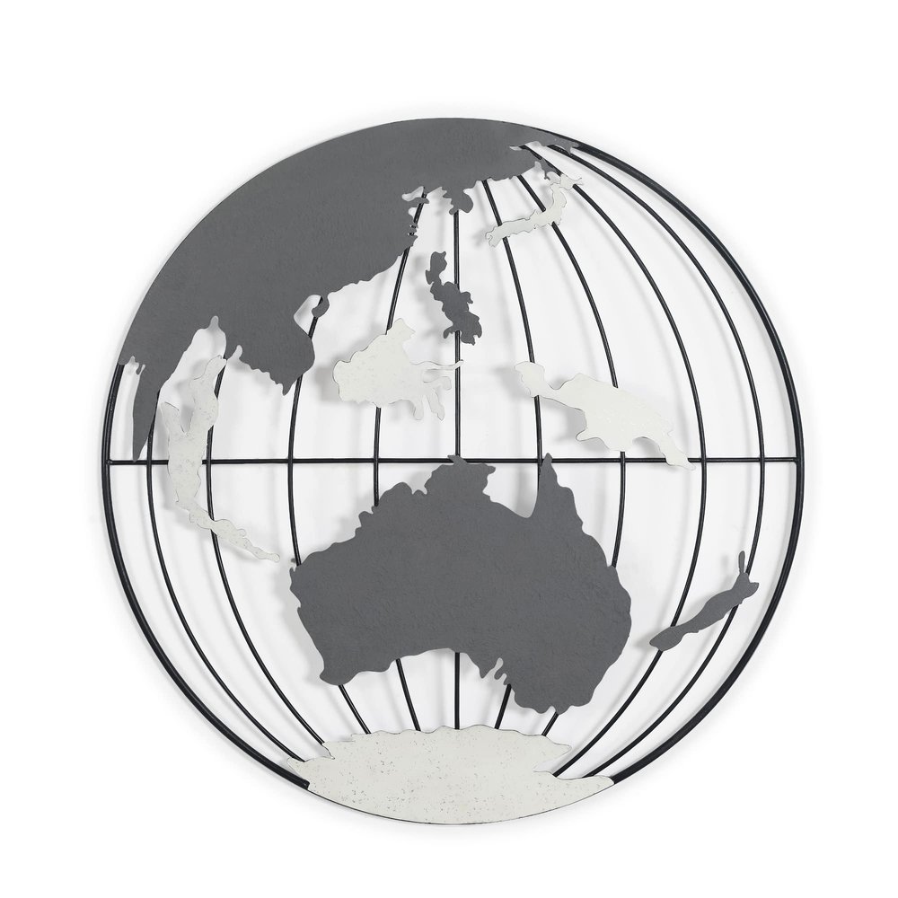 Adeco Minimalist Wall Decor Metal World Map Globe Wall Art, 23 x 23 inch Home Decor Hanging Wall Sculptures for Living Room/Bedroom/Hallway/Dinning Room