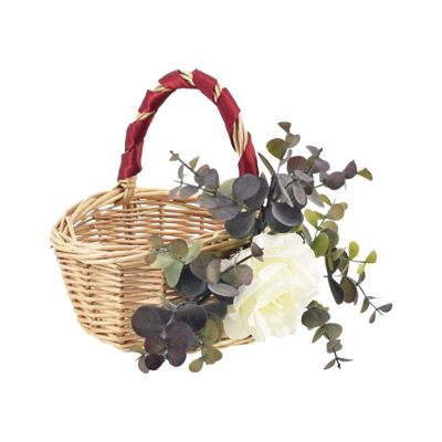 BestAlice Flower Girl Baskets for Weddings, Wicker Rattan Flower Basket with Handle and Silk Cloth Rose, Portable Flower Basket, Rustic Flower Girl Basket for Farmhouse Wedding Home Party Decor
