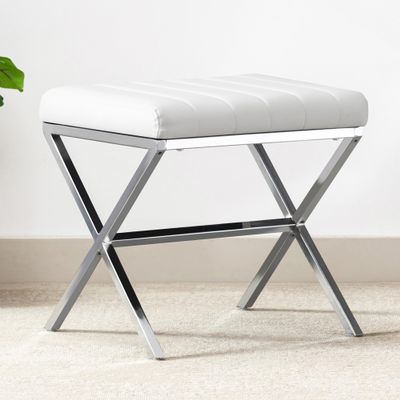 DUHOME Vanity Stool,Modern PU Leather Ottoman Stool Chair for Vanity Bench with Metal X Legs, Rectangle Makeup Stools Padded Foot Rest Ottoman for Makeup Room, Living Room, Bathroom,White