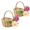BestAlice 2 Pcs Flower Girl Baskets for Weddings, Wicker Rattan Flower Basket with Handle and Silk Cloth Rose, Portable Flower Basket, Rustic Flower Girl Basket for Farmhouse Wedding Home Decor view 1