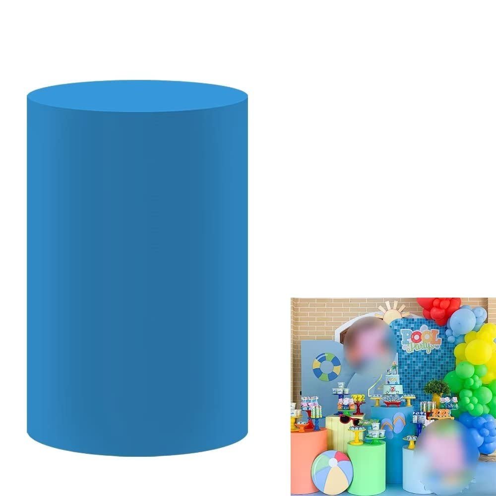 FiVan Birthday Party Plinth Cylinder Cover Blue Solid Single Color Elastic Stretch Spandex Pedestal Cover HP-138
